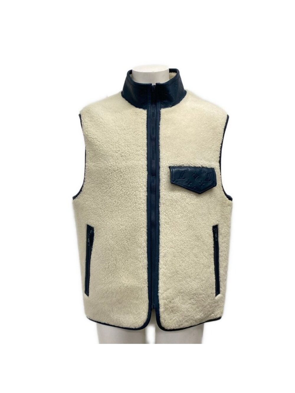 Louis Vuitton Vest Reversible Shearling Gilet Ivory Navy Cotton